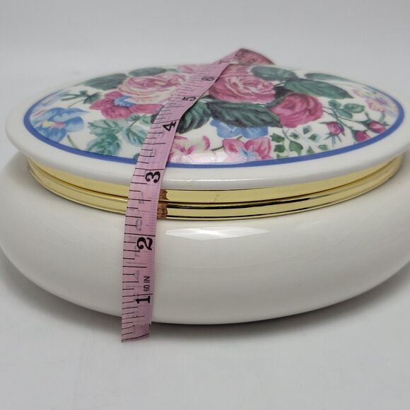 PS 1998 Vintage Floral Porcelain Ceramic Ova Trinket Box Music Jewelry Case - Picture 6 of 12